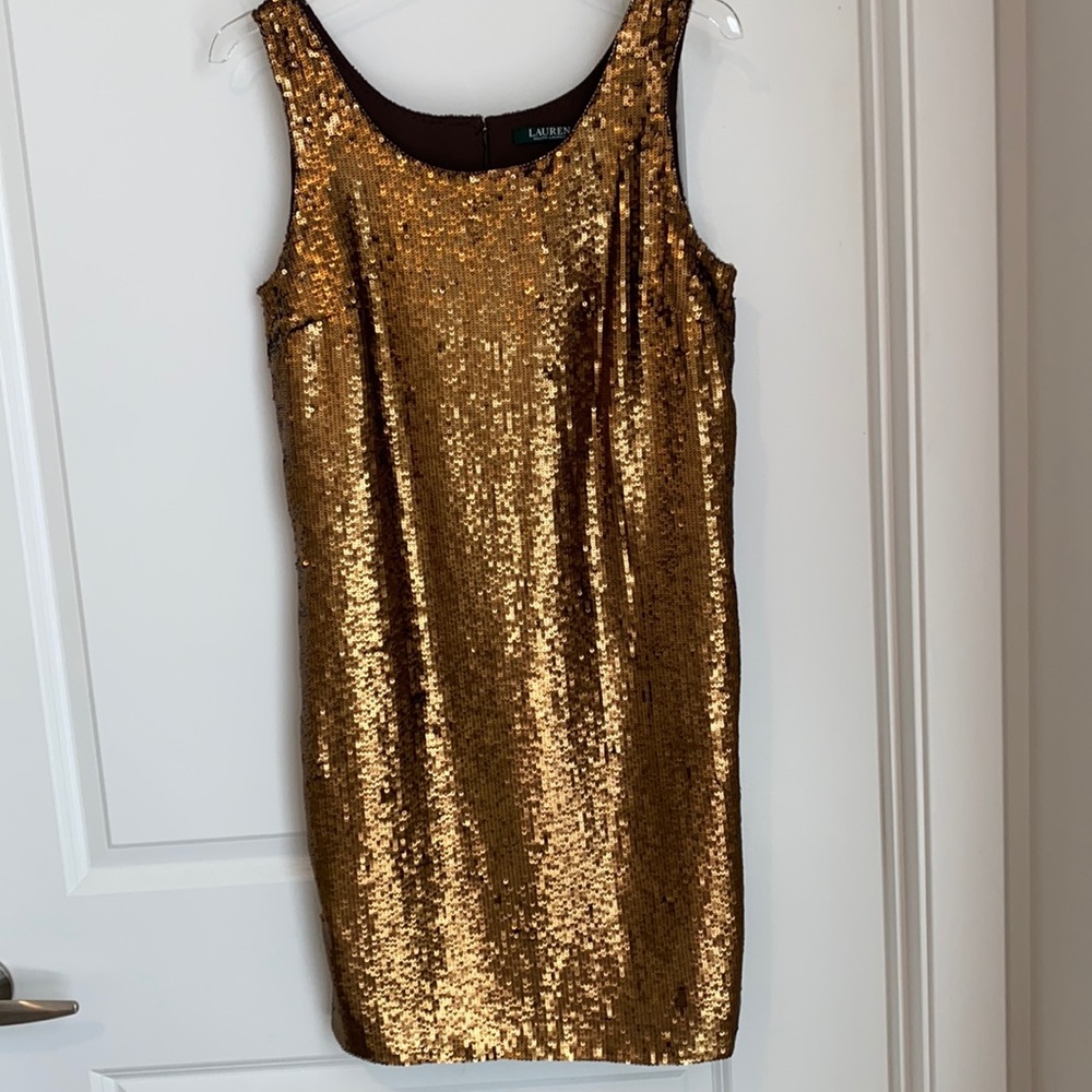 Lauren Ralph Lauren Gold Sequin Dress SIZE 8 EUC